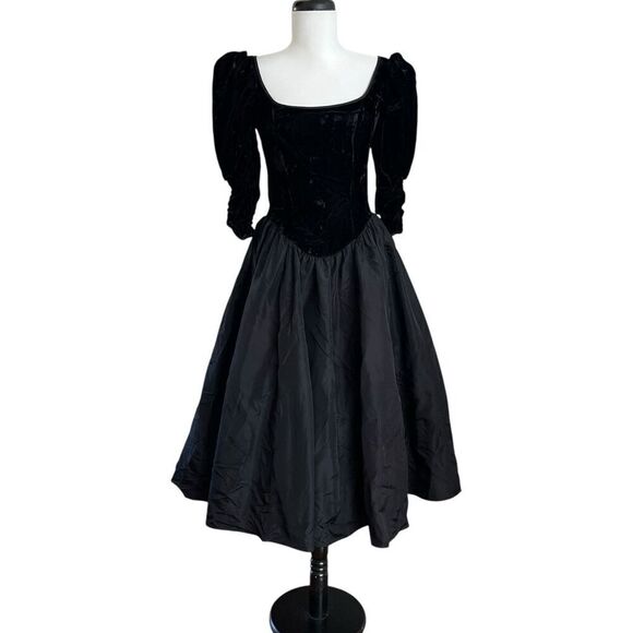 Gunne Sax Jessica McClintock Vtg Midi Velvet Dress 7 Small 80s Prom Whimsigoth - Picture 1 of 13